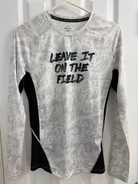 Under Armour White HeatGear Compression Performance Shirt with Black Neck Trim